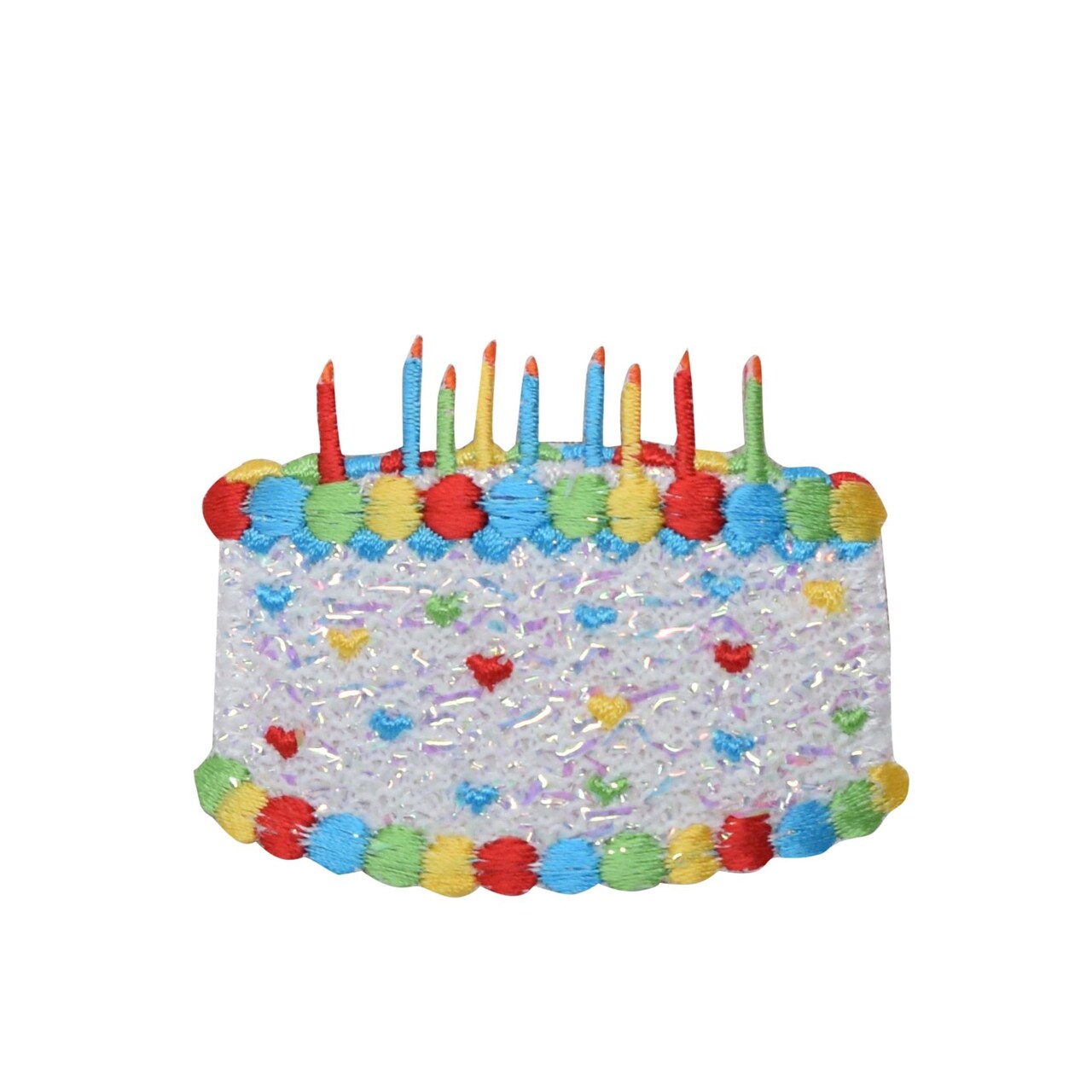 White Confetti Shimmery Birthday Cake with Candles - Embroidered, Iron on Patch
